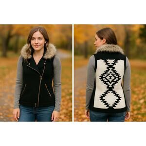 2/$30 Thread & Supply Aztec Knit Vest Size S Women Faux Fur Collar Moto Jacket